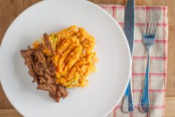 Zoete aardappel stamppot met prei