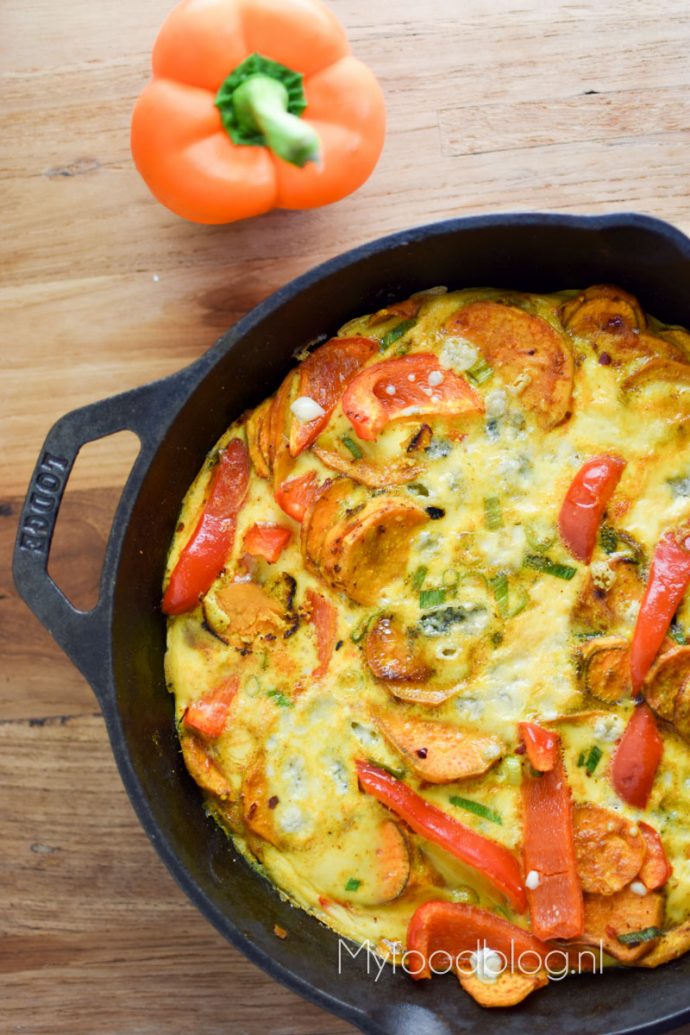 Zoete aardappel paprika frittata