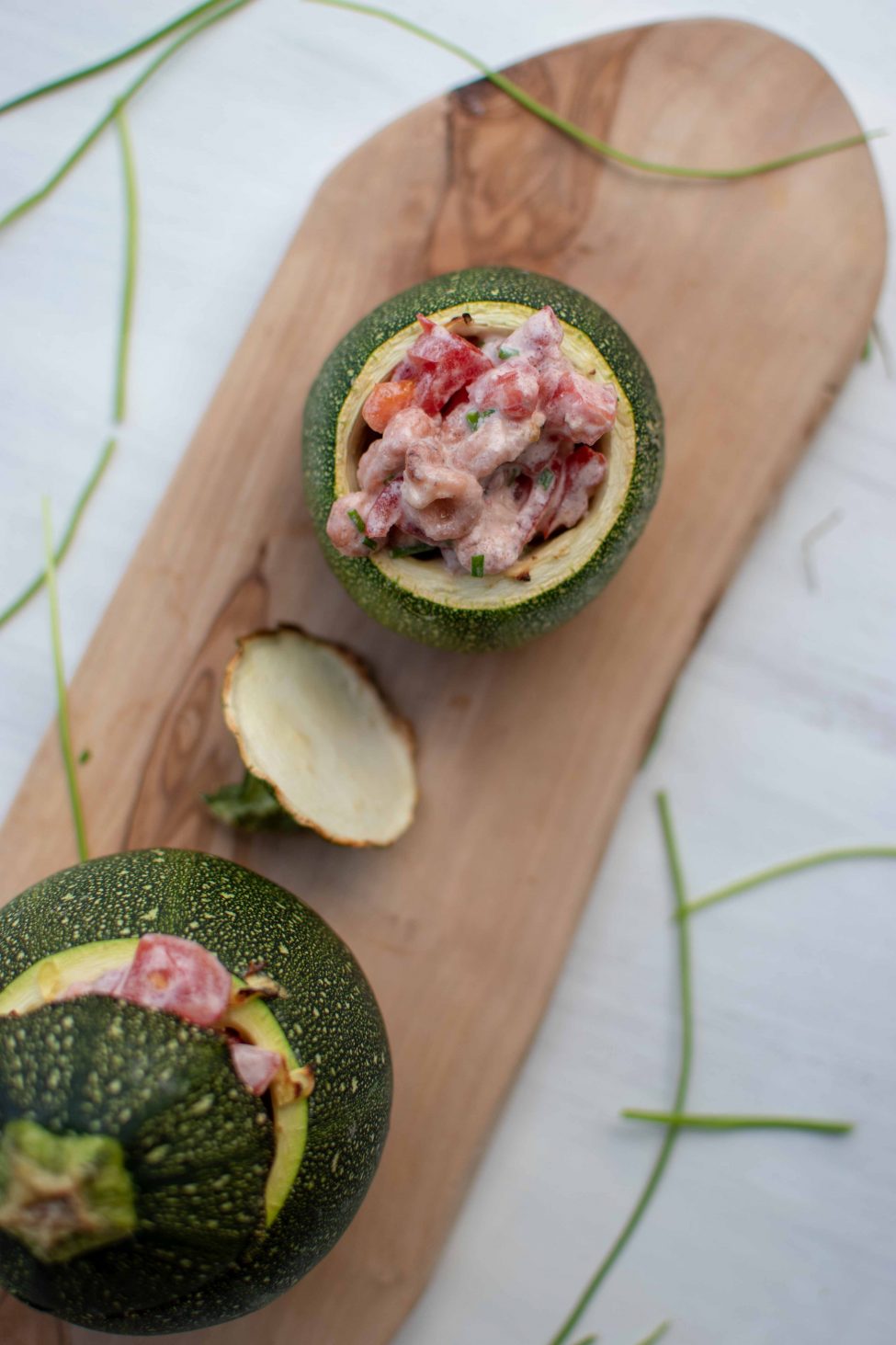 Gevulde bolcourgette met Hollandse garnalen