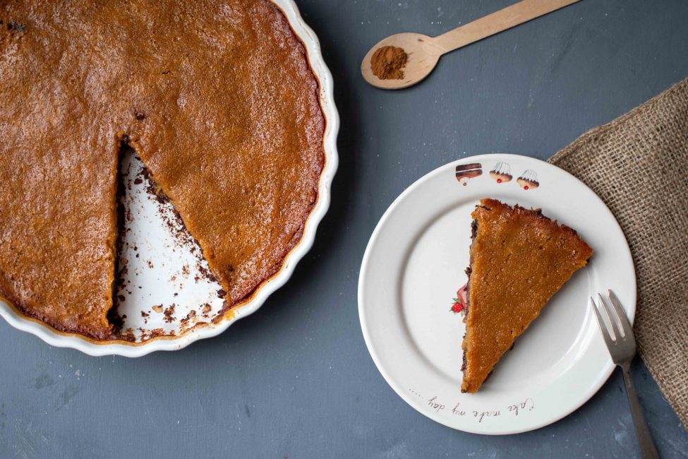 Pumpkin pie met chocolade-noten bodem (pompoentaart recept)