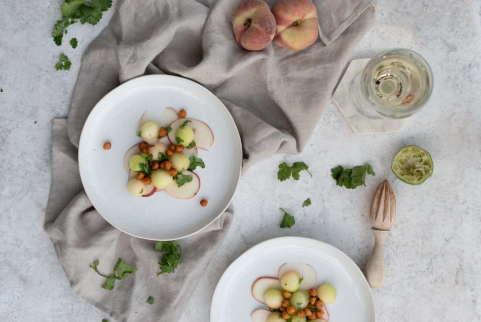 Meloen ceviche met krokante kikkererwten