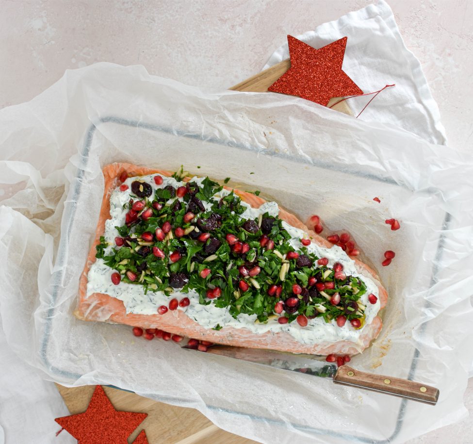 Kerst zalm met heel veel toppings (het allerlekkerste kerst hoofdgerecht)