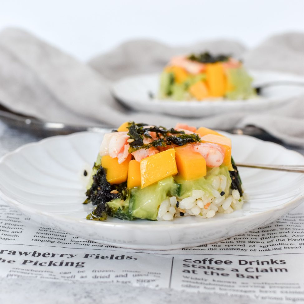 Sushi taartjes met avocado en mango
